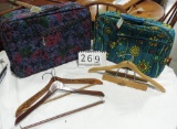 Vintage 1960's Canvas Suitcases & Wood Hangers