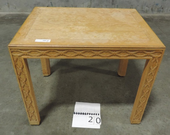 Blond Finished Carved End Table