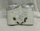 Elegance Italy White Leather & Feather Purse