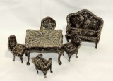Silver Miniature Table & 4 Chairs With Sofa