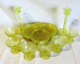 Vaseline Glass Desert Plate Set & Candlesticks