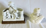 Fantastic Parian Ware Planter On Gold Metal Base With Greek Statue