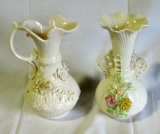 Belleek Ewer And Floral Vase