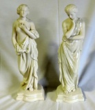 Pair Of Belleek Roman Women Statues