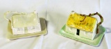 Pair Of Belleek Cottage Covered Butter Dishes