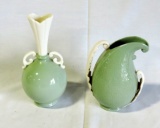 Pair Of Lenox Green & White Vases