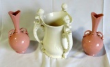 2 Lenox Coral Vases and 3 Head Handle Vase