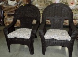 Pair Vinyl Basket Weave Outdoor Armchairs