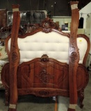 Profusely Carved French Style Walnut Full Size Bed