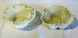 Pair Of Belleek Open Lattice Baskets