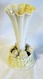 Highly Detailed Floral Design Belleek Trumpet Vase