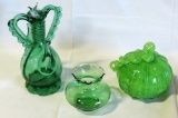 3 Pieces Of Green Color Glassware