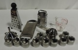 Tray Of New Stainless Graters, measuring cups, Pyrex Measuring Cup And More