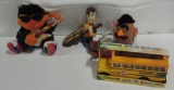 Lot Of 3 Vintage Battery Operated Toys & Crayola School Bus In Box