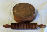 Wooden Band Box & Treen Fluted Rolling Pin