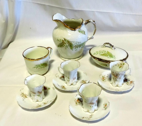 Antique John Maddox & Son Bathroom Dish Set Plus 4 German Cups/Saucers