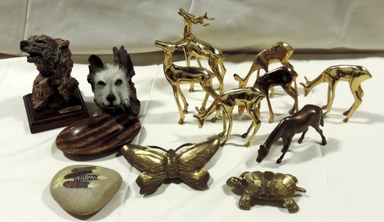 Brass Deer And Wolf Figurines