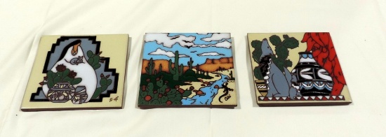 Collection Of 3 Art Pottery Tiles