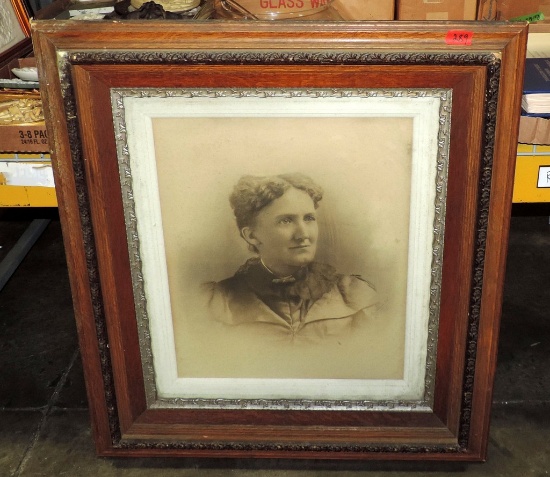 Large Oak Framed Portrait Of Woman