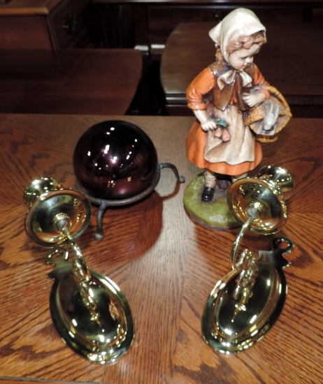 Tray Lot with Brass Wall Sconces
