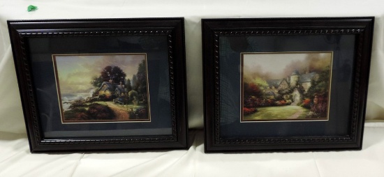 Pair Of Thomas Kincaid Framed Cottage Scenes