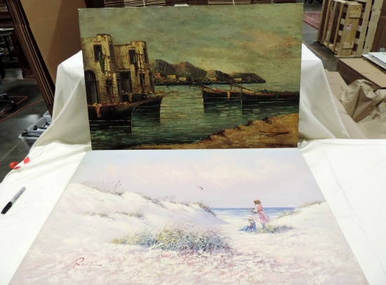 Oil On Canvas By A Luise And Beach Scene By unknown Artist