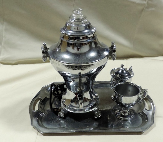 Vintage United Electric Coffee Maker, Creamer & Sugar With Undertray