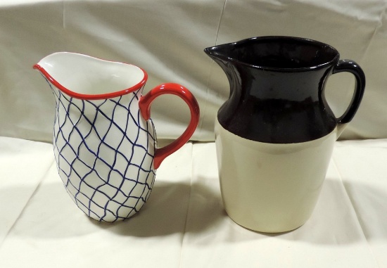 Ramsbottom Pottery Roseville Brown & White Jug And Modern Ceramic Jug