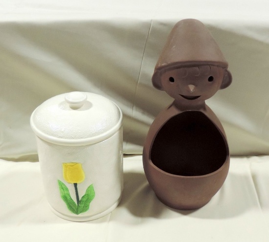 Contemporary Redware Elf Planter & Ceramic Canister