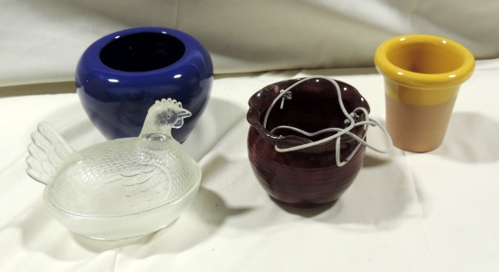 Crystal Hen On Nest, Pottery Lot
