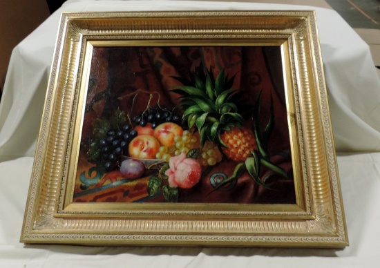 Oil On Canvas Fruit Basket On Table Signed