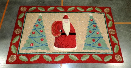 Christmas Tree & Santa Hooked Rug