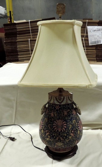 Ceramic Urn Shape Brass & Wood Table Lamp