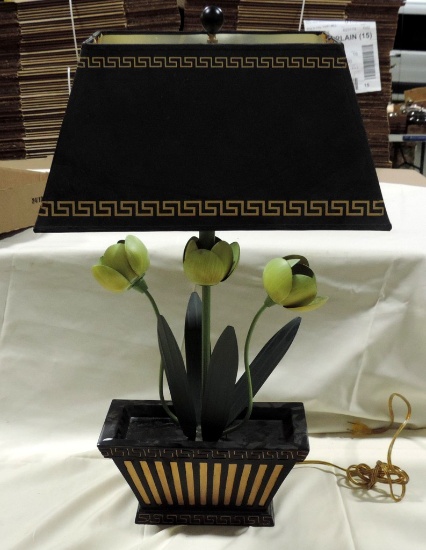 Cool Metal & Composition Tulip Flower And Planter Table Lamp