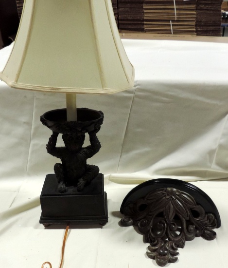 Composition Monkey Lamp With Shade & Wall Shelf