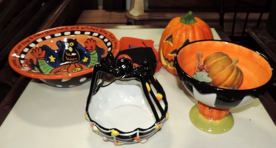 Collection Of Halloween Ceramics & Pumpkin Lantern