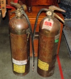 Pair Of Antique Brass Colored Metal Fire Extinguishers