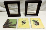 Paintings Of Birds and 2 Walnut Deep Dish Frames