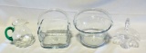3 Handled Glass Baskets & Pitcher