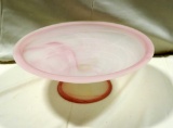 Pink & White Footed Glass Serving Bowl