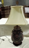 Ceramic Urn Shape Brass & Wood Table Lamp