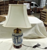 Blue & White Ceramic Table Lamp With Shade