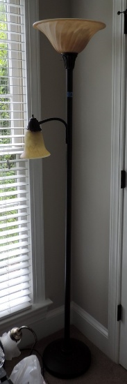 Brown Metal & Yellow Glass Pole Lamp