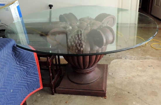 Beautiful  Glass Top Table with Ceramic/Composition Fruit Basket Base