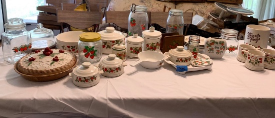 Lot of Strawberry China and Kitchen Lot