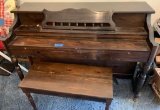 Vintage Upright Piano with Stool