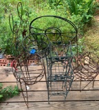 Lot of outdoor Metal Plant Stands and Decorative Climbing posts