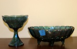 (2) Pieces of Blue Carnival Glass