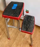 Antique Chrome Red Footstool