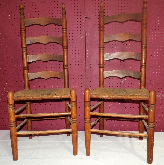 Pair Of 2 Rush Seat Ladder back Chairs